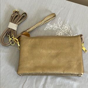 Gold vegan Leather Crossbody/wristlet NWOT